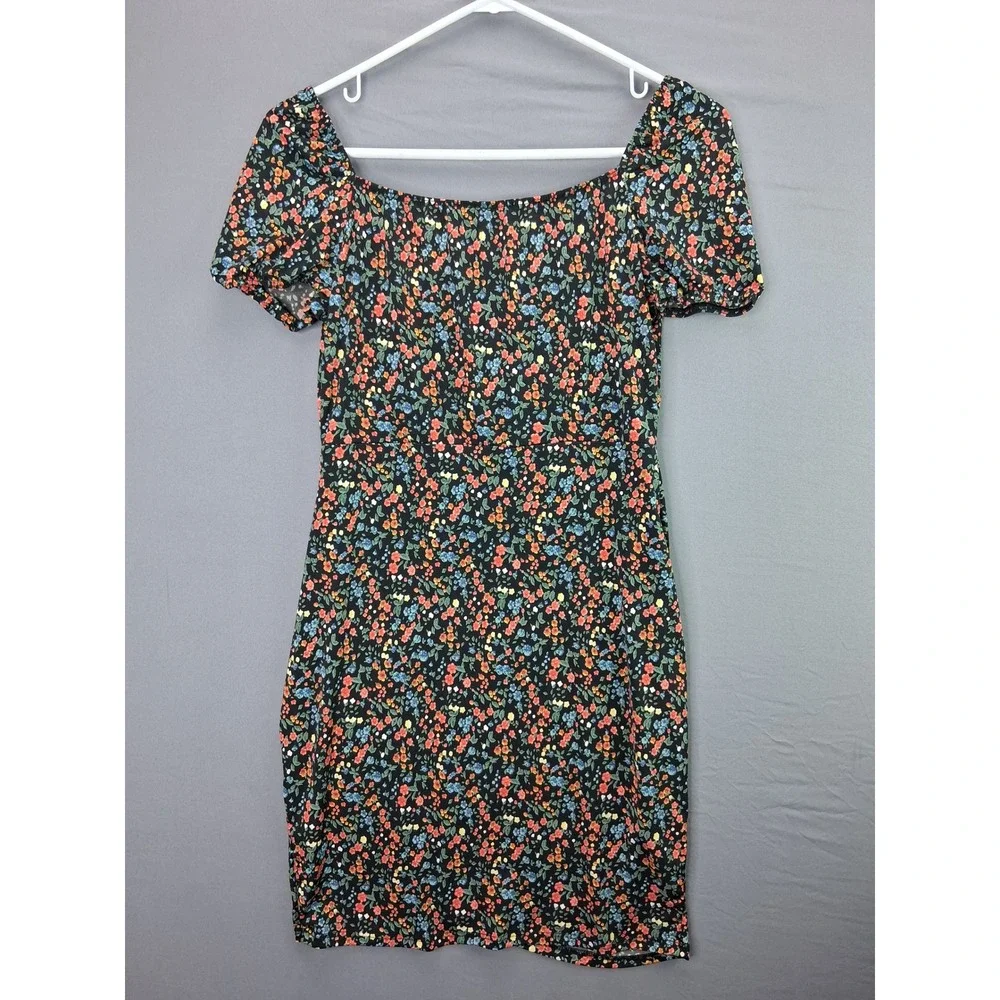 GLARE Floral Mini Dress Womens Large Black Ditsy Print Short Sleeve GD15401 - Picture 7 of 7